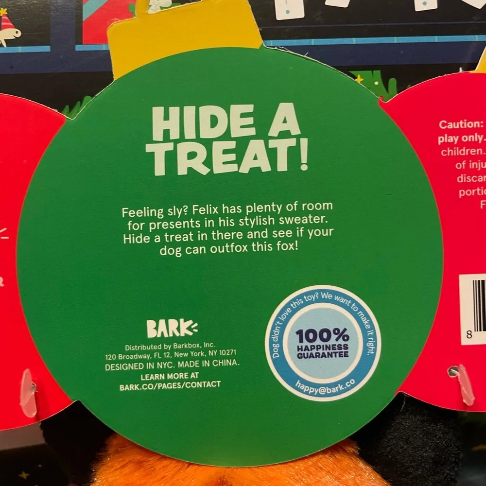 Bark Festive Felix the Fox Christmas Tree Treat Hideaway Squeaker Crinkle Toy, L